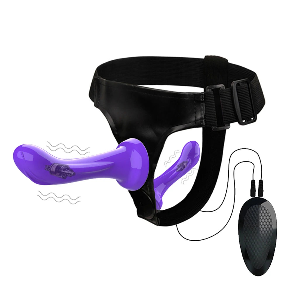 Double Godemichet Vibrant avec Harnais - Strap-On pour Femmes Lesbiennes - Sextoy Érotique pour Jeux à Deux et Bondage DouxProducts Strapon Sex Shops