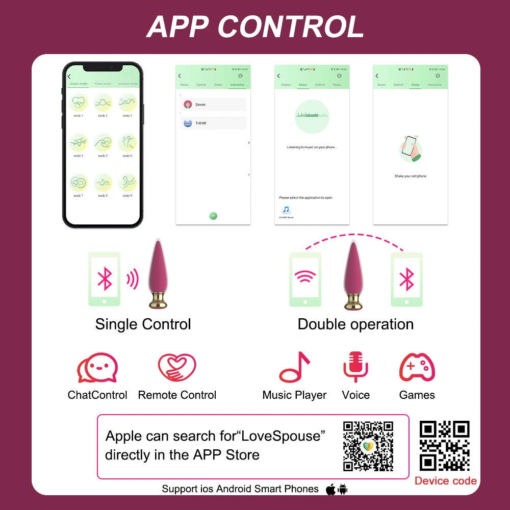 Plug Anal Vibrant Bluetooth - Télécommande via Application - Sextoy Unisexe Sans Fil pour Stimulation du Point G et Prostate - Compatible Homme/Femme