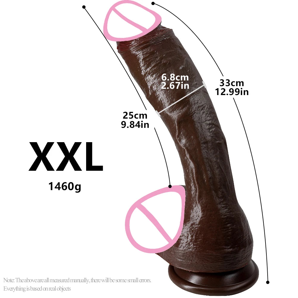 Long Dildo Réaliste Noir avec Ventouse - Plug Anal XXL en Forme de Gros Phallus | Sextoy Homme et Femme