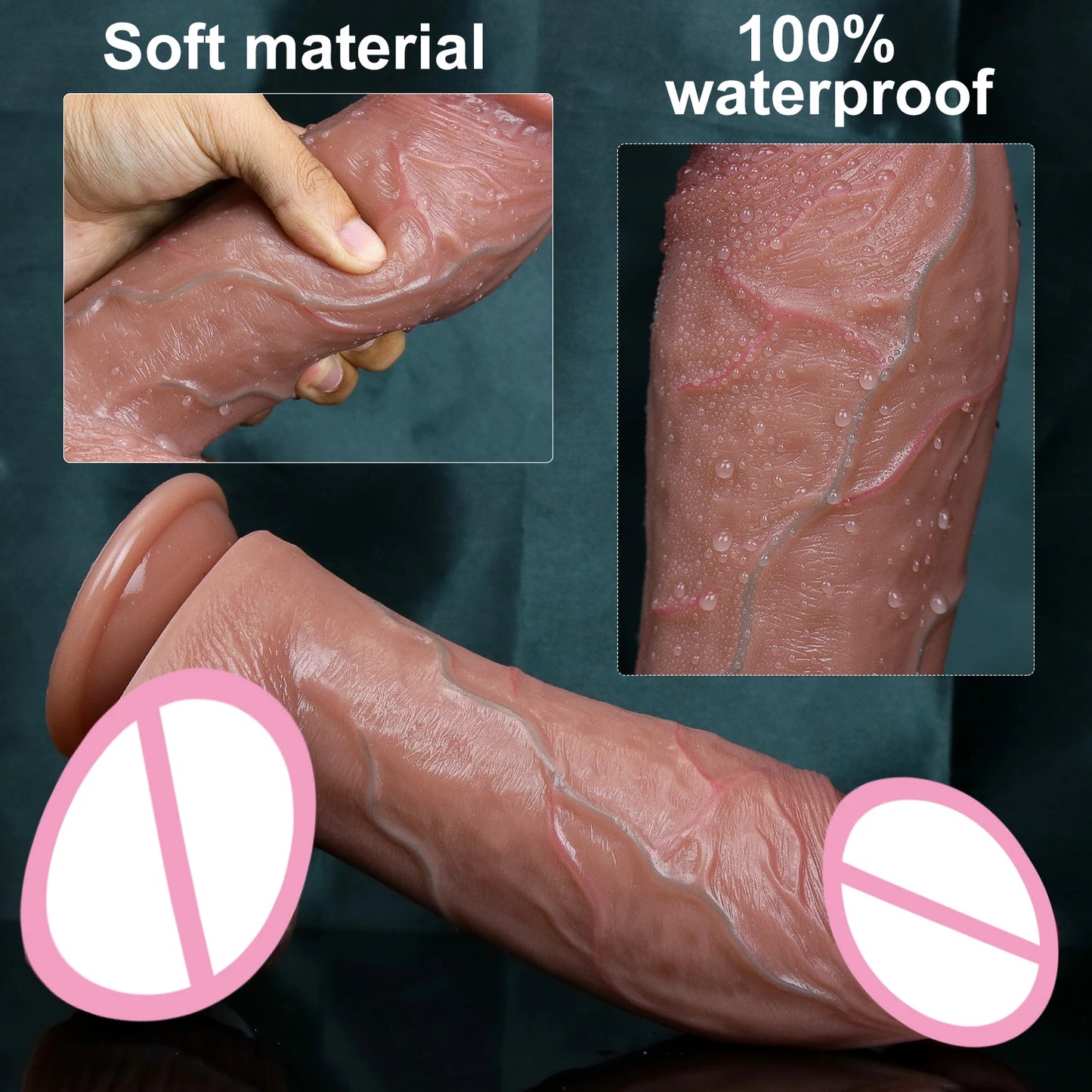 Godemichet Réaliste à Veines Apparentes - Double Silicone Souple - Gros Pénis avec Ventouse - Sextoy Anal et Vaginal pour Homme et Femme