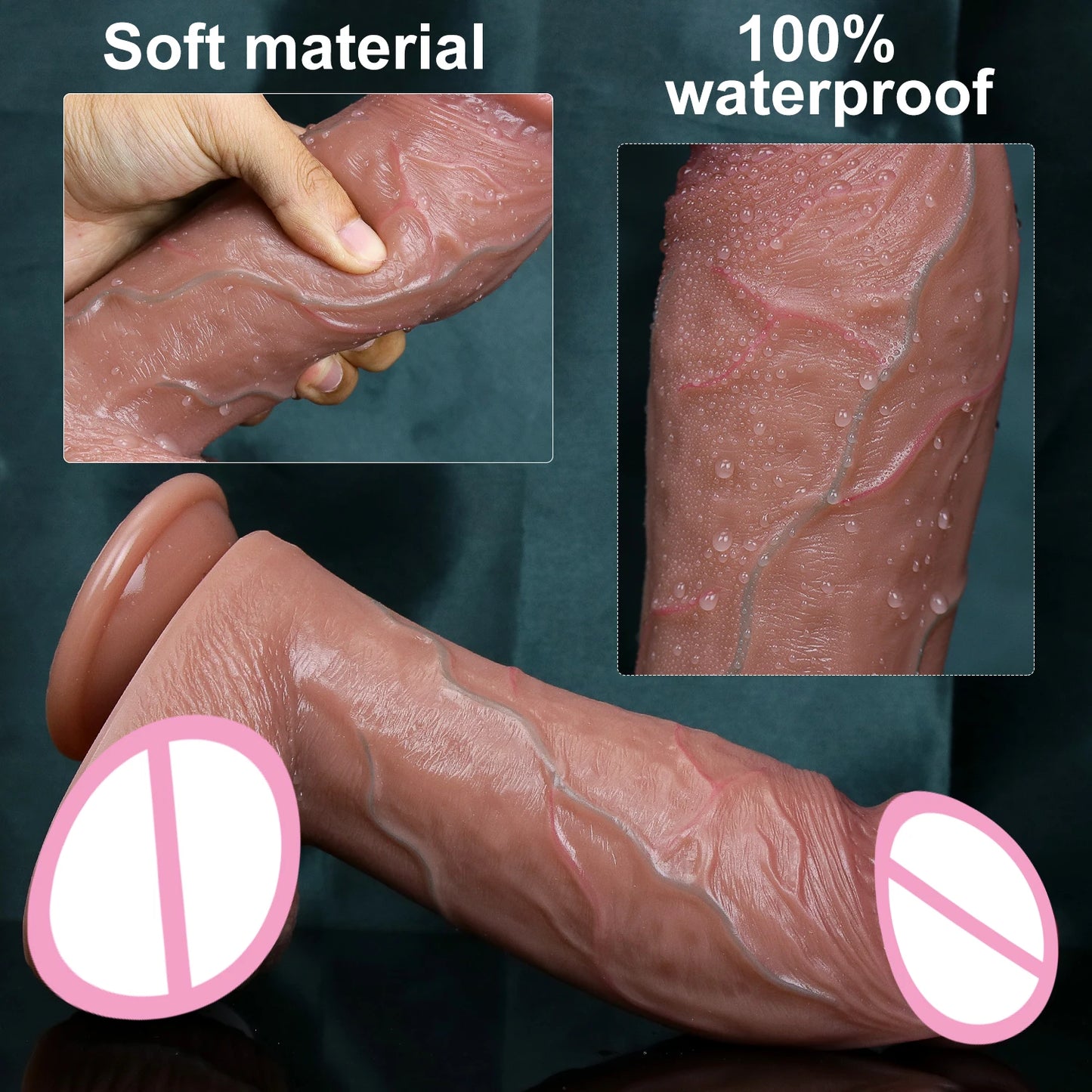 Godemichet Réaliste à Veines Apparentes - Double Silicone Souple - Gros Pénis avec Ventouse - Sextoy Anal et Vaginal pour Homme et Femme