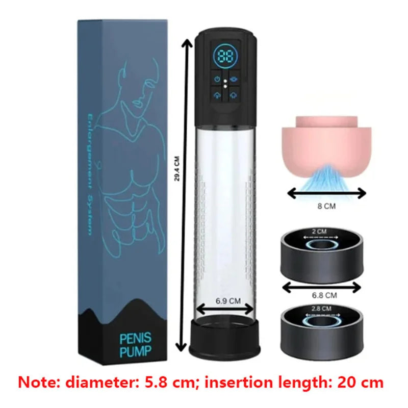 Pompe à Pénis Électrique Étanche IPX7 – Agrandisseur Masculin Automatique et Stimulation Érectile