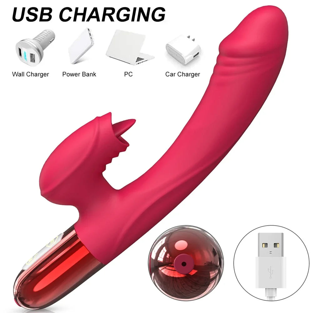Vibromasseur Puissant avec Effet Langue – Stimulation Clitoridienne & Point G