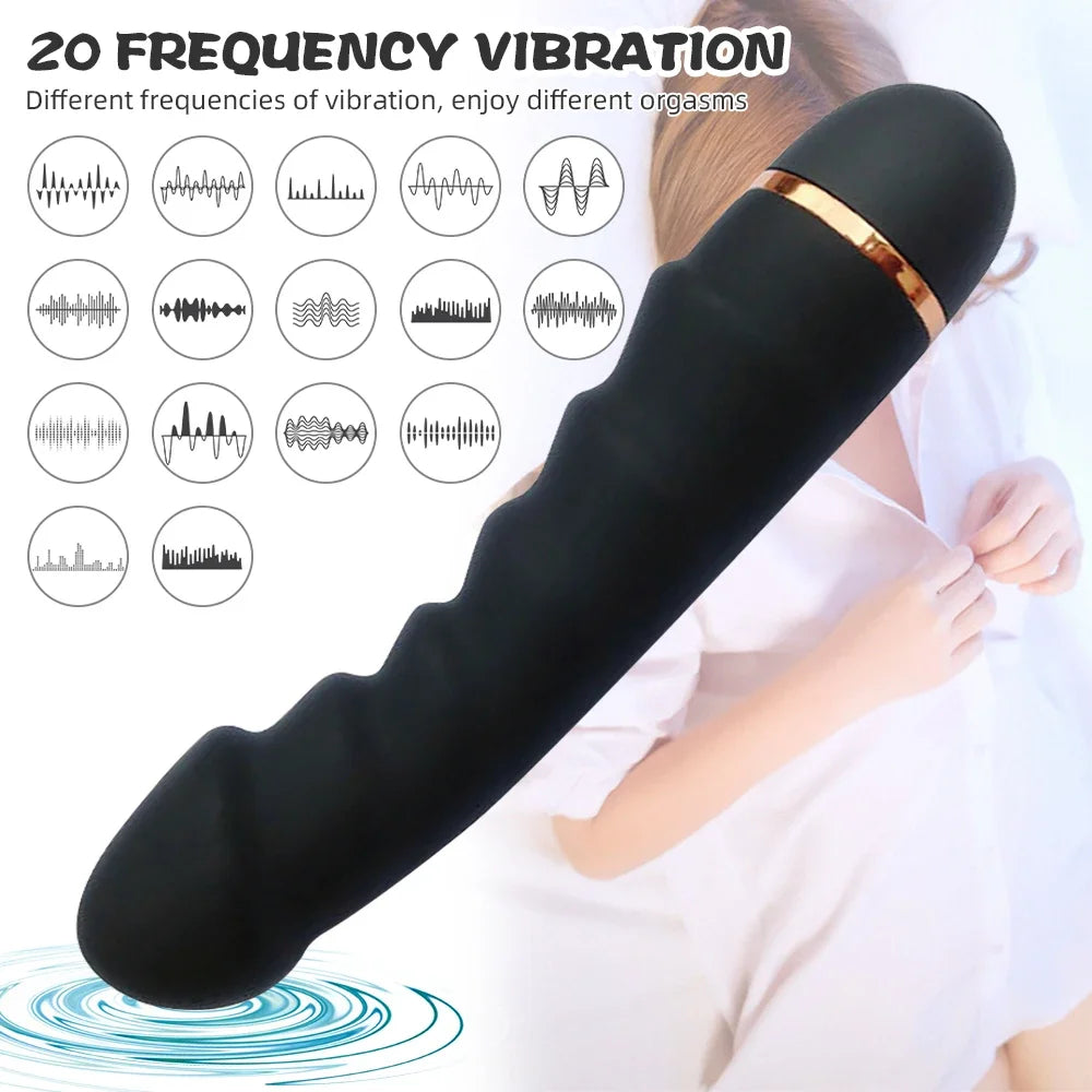 Vibrateur 20 Modes en Silicone Souple - Godemichet Réaliste avec Moteur Puissant - Stimulateur Point G et Clitoris - Masturbateur Féminin Adulte