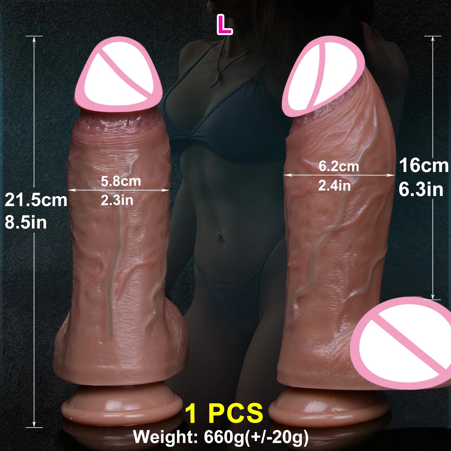 Godemichet Réaliste à Veines Apparentes - Double Silicone Souple - Gros Pénis avec Ventouse - Sextoy Anal et Vaginal pour Homme et Femme