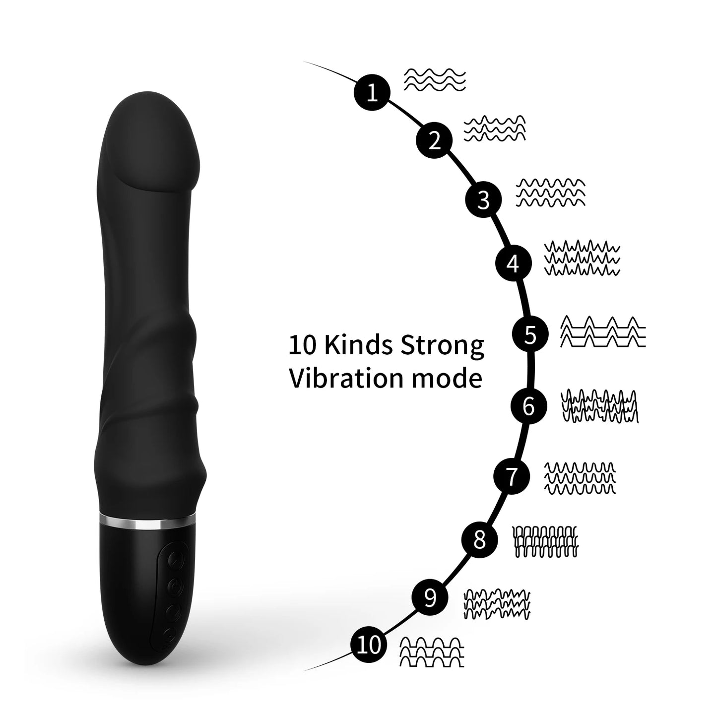 Vibrateur en Silicone Doux 10 Modes - Godemichet Vibrant pour Femme - Stimulateur Clitoridien et Point G - Masturbateur Féminin et Sextoy pour Couple