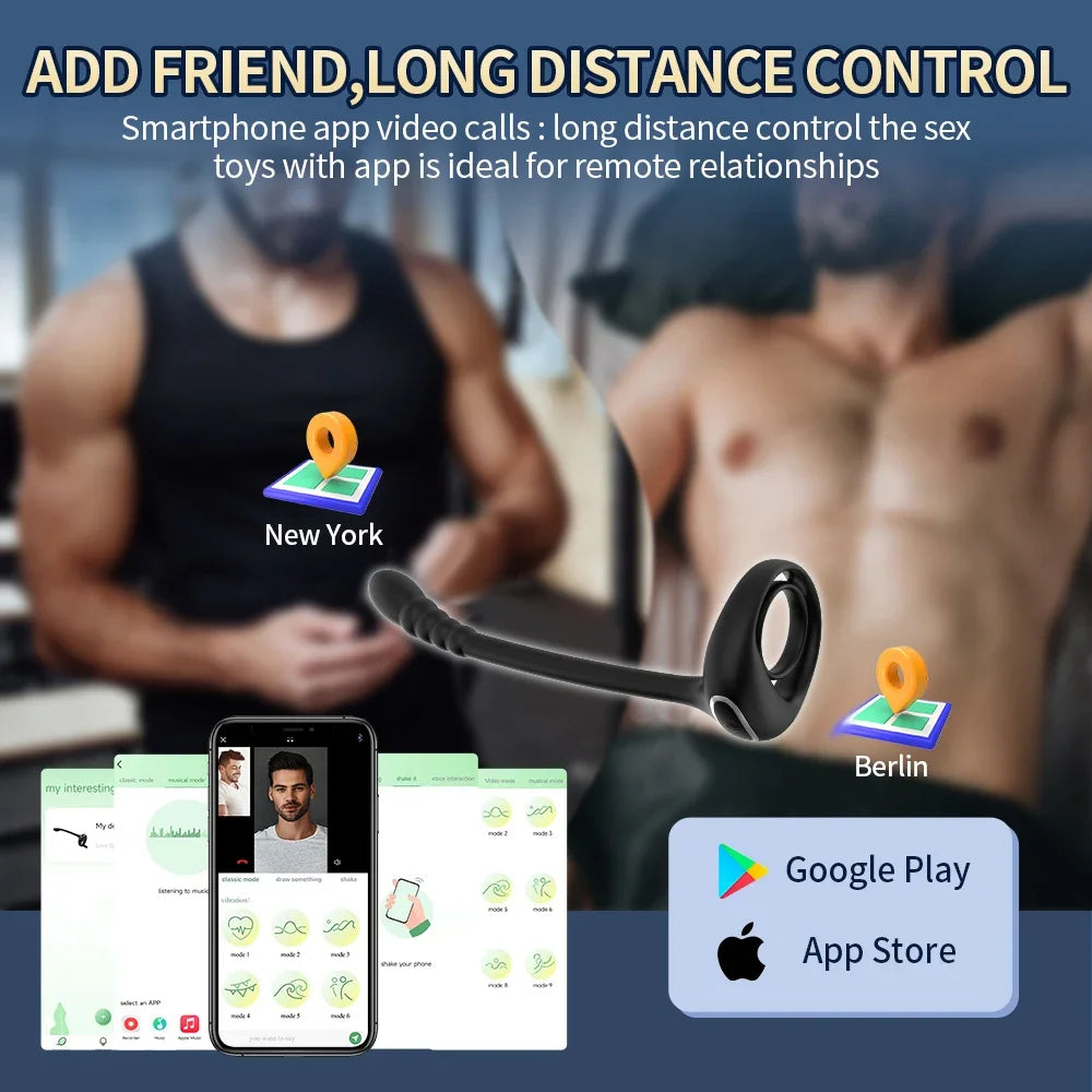 Vibrateur Prostatique Connecté - Sextoy Bluetooth pour Homme avec Anneau Pénien et Massage Testiculaire - Plug Anal et Cockring 3 en 1