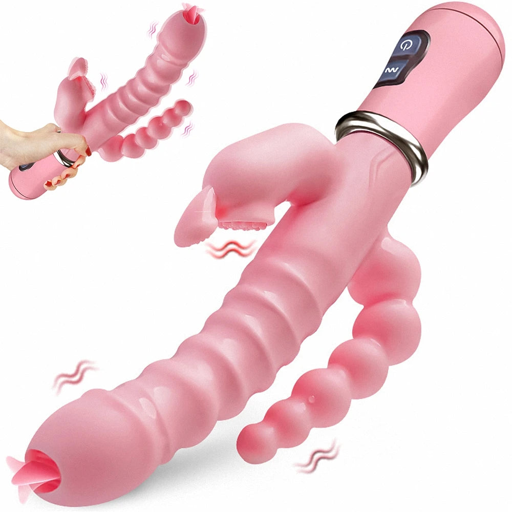 LickLip 3 en 1 – Vibromasseur Rabbit avec Fonction Léchage de Langue, Double Tige et Stimulation Triple | Sextoy Haute Précision pour Femme