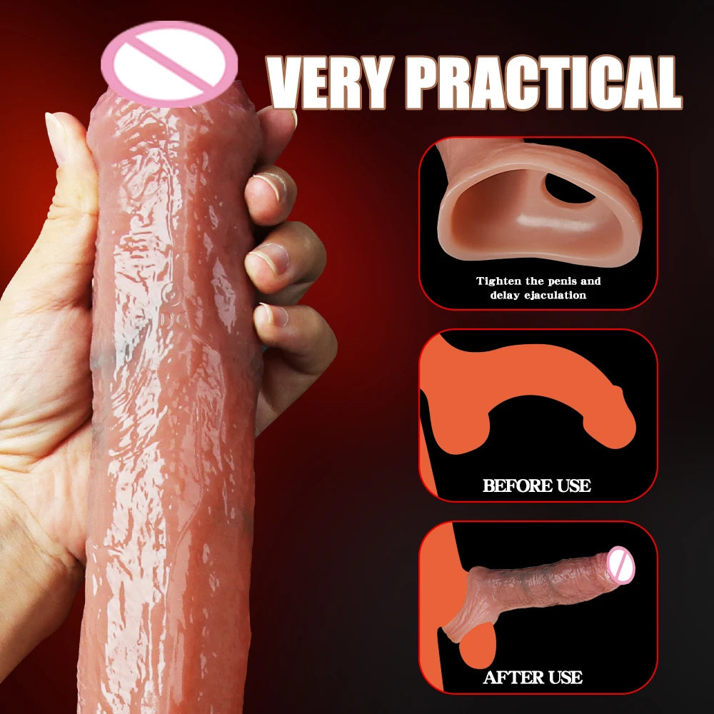 Penis Cock Sleeve Male Sex Toy Penis Enlarger Extender for Men Realistic Dildo Penis Ring to Lock the Sperm Male Penis Training