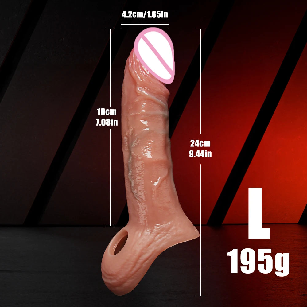 Penis Cock Sleeve Male Sex Toy Penis Enlarger Extender for Men Realistic Dildo Penis Ring to Lock the Sperm Male Penis Training