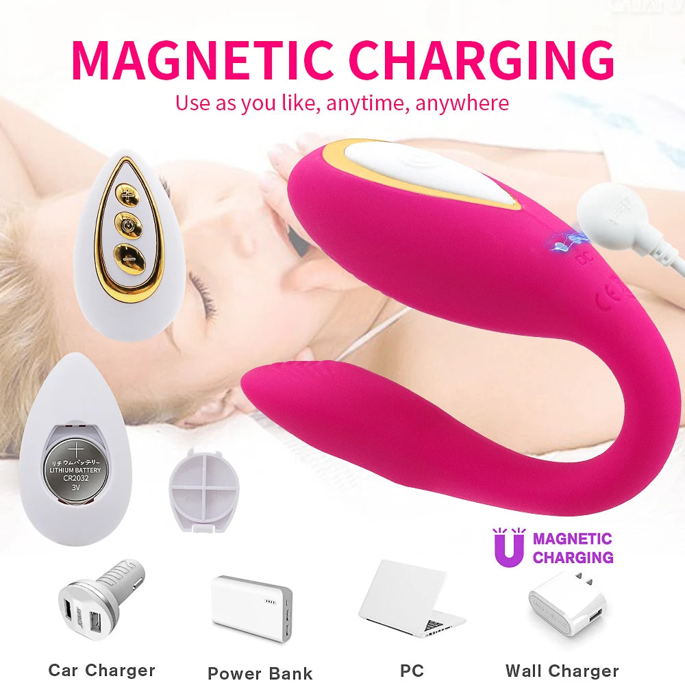 Vibromasseur Connecté 10 Modes – Port Discret en U, Télécommande Sans Fil, Stimulation du Point G pour Femme & Couple