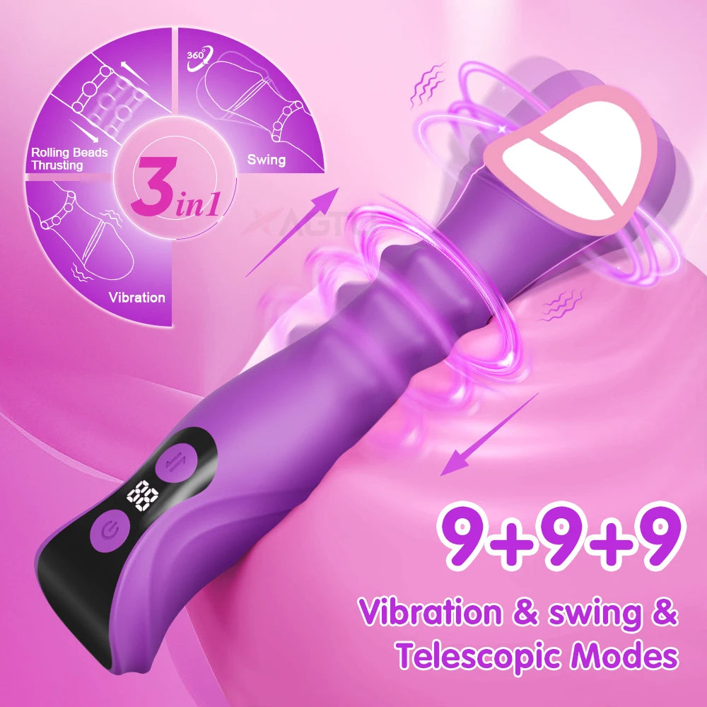 Vibromasseur Télescopique 3-en-1 – Stimulation Point G, Clitoris & Vaginale ✨ Laissez-vous emporter par une vague de plaisir profond et précis.