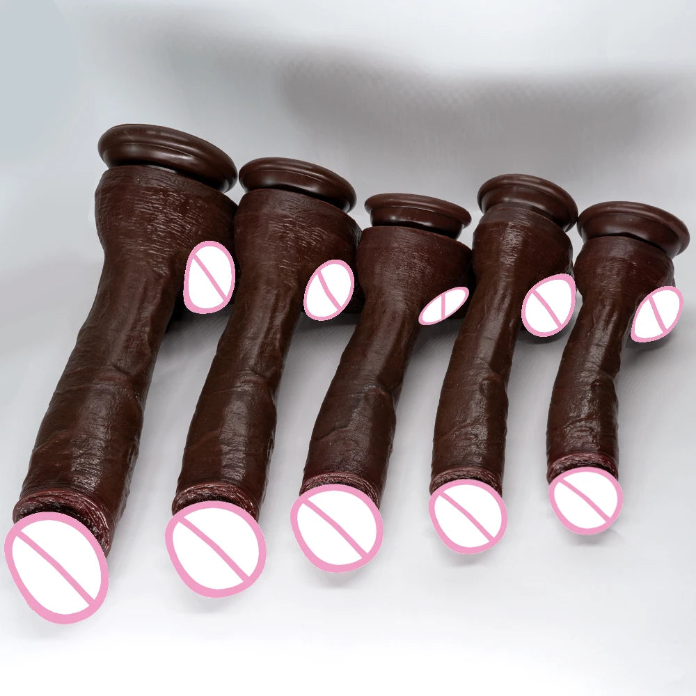 Long Dildo Réaliste Noir avec Ventouse - Plug Anal XXL en Forme de Gros Phallus | Sextoy Homme et Femme