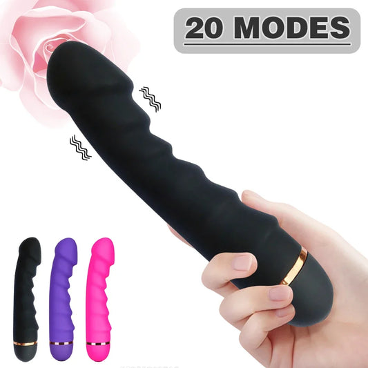 Vibrateur 20 Modes en Silicone Souple - Godemichet Réaliste avec Moteur Puissant - Stimulateur Point G et Clitoris - Masturbateur Féminin Adulte