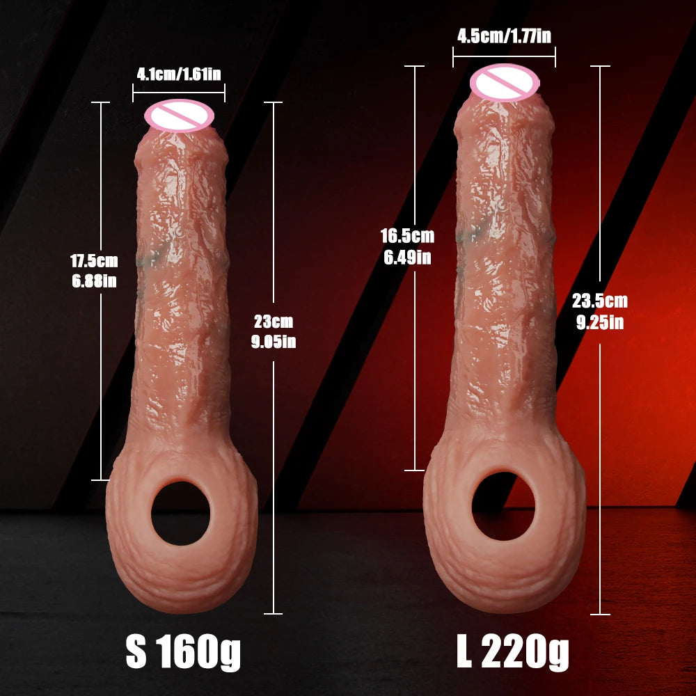Penis Cock Sleeve Male Sex Toy Penis Enlarger Extender for Men Realistic Dildo Penis Ring to Lock the Sperm Male Penis Training