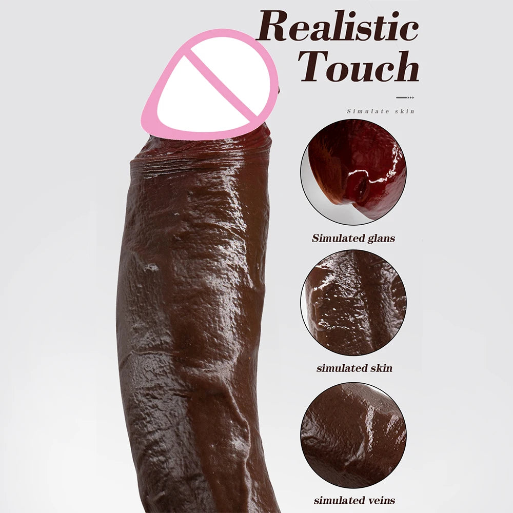Long Dildo Réaliste Noir avec Ventouse - Plug Anal XXL en Forme de Gros Phallus | Sextoy Homme et Femme