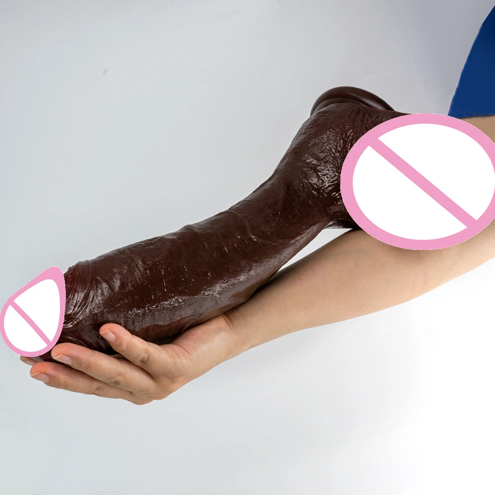 Long Dildo Réaliste Noir avec Ventouse - Plug Anal XXL en Forme de Gros Phallus | Sextoy Homme et Femme