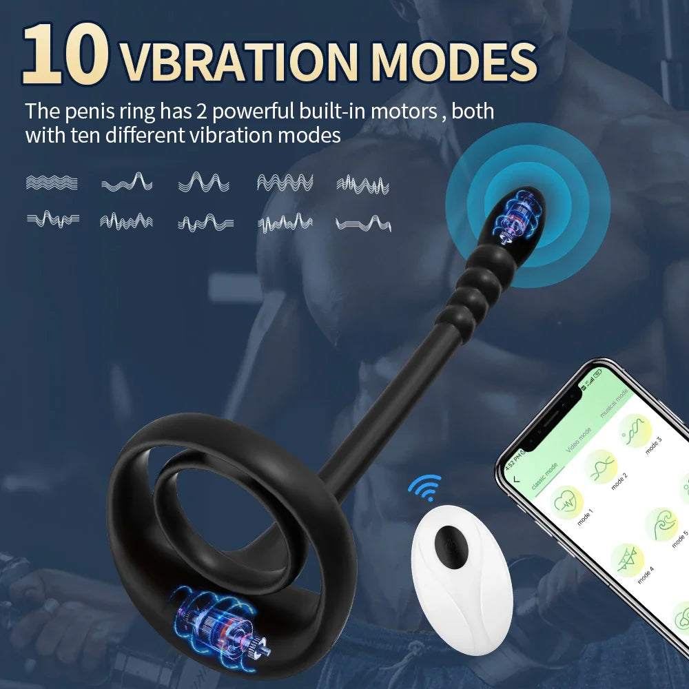 Vibrateur Prostatique Connecté - Sextoy Bluetooth pour Homme avec Anneau Pénien et Massage Testiculaire - Plug Anal et Cockring 3 en 1
