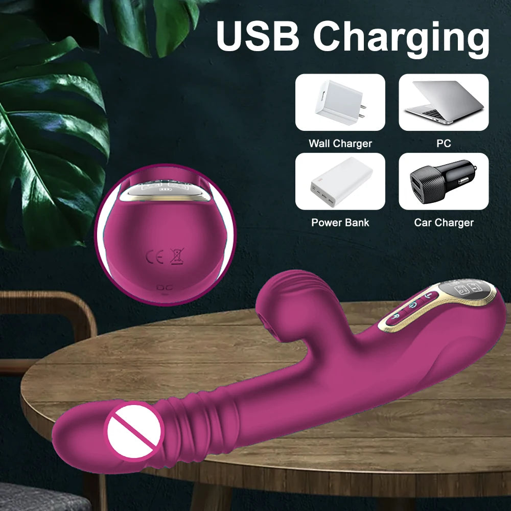 Vibromasseur Poussant Automatique – Stimulation Point G & Clitoris avec Fonction Succion