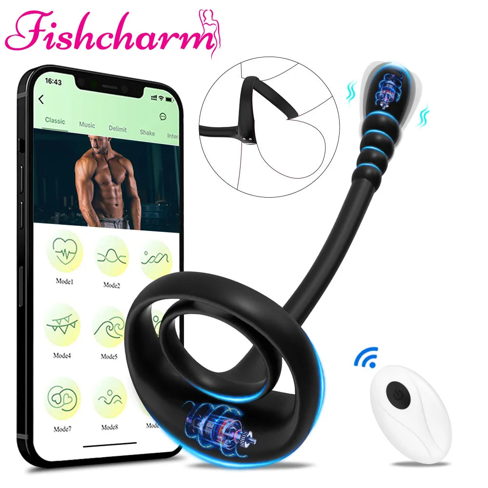 Vibrateur Prostatique Connecté - Sextoy Bluetooth pour Homme avec Anneau Pénien et Massage Testiculaire - Plug Anal et Cockring 3 en 1
