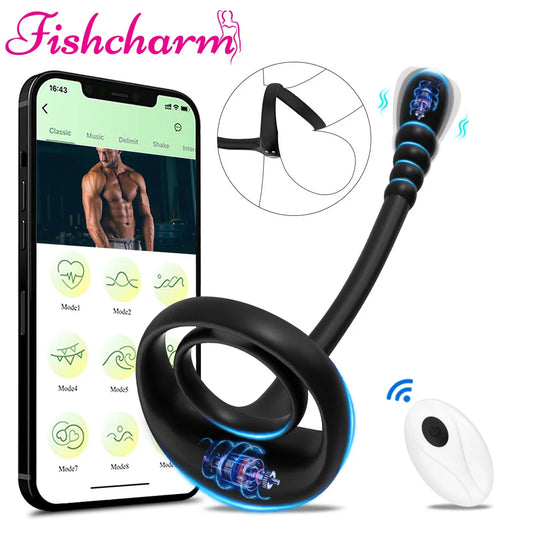 Vibrateur Prostatique Connecté - Sextoy Bluetooth pour Homme avec Anneau Pénien et Massage Testiculaire - Plug Anal et Cockring 3 en 1