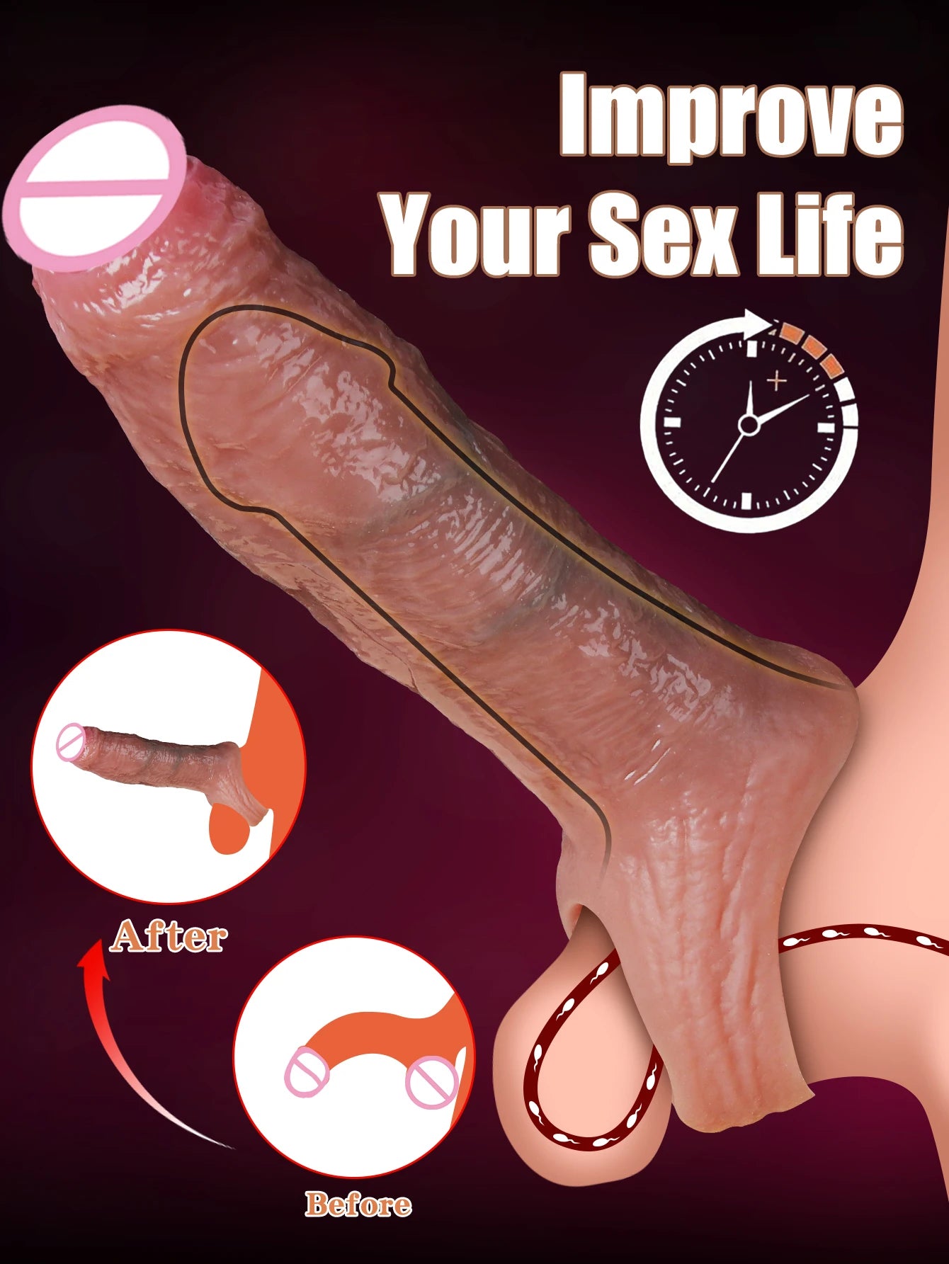 Penis Cock Sleeve Male Sex Toy Penis Enlarger Extender for Men Realistic Dildo Penis Ring to Lock the Sperm Male Penis Training
