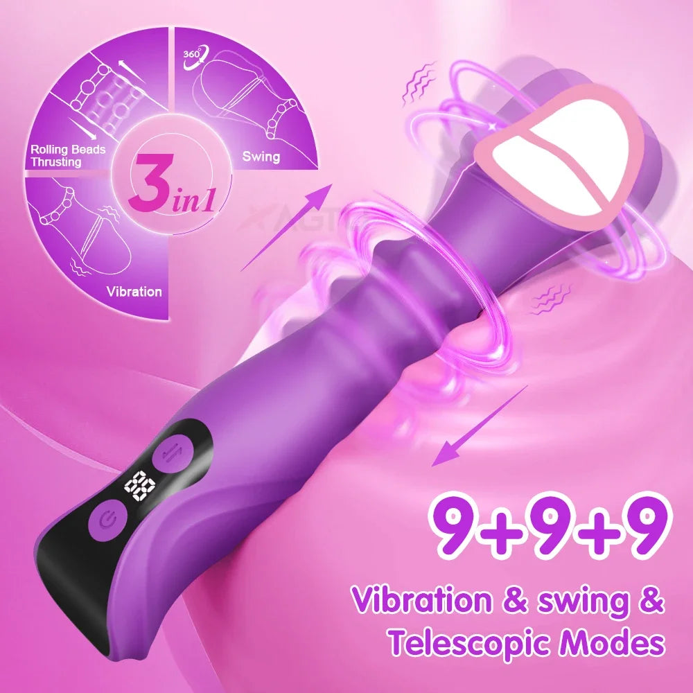 Vibromasseur Télescopique 3-en-1 – Stimulation Point G, Clitoris & Vaginale ✨ Laissez-vous emporter par une vague de plaisir profond et précis.