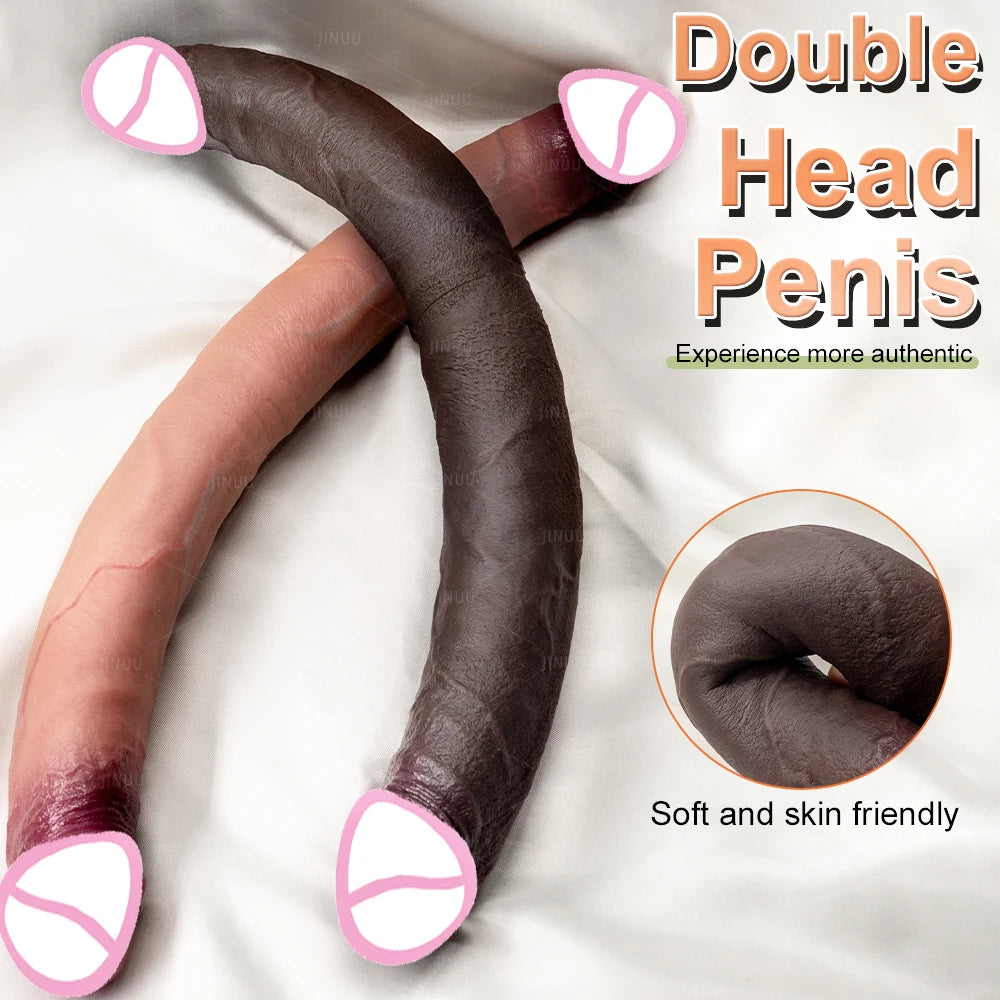 Double Dildo Réaliste 48,5 cm – Sextoy Long en Silicone Liquide pour Stimulation Vaginale et Anale, Usage en Couple ou Solo