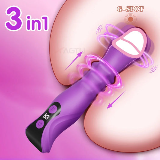 Vibromasseur Télescopique 3-en-1 – Stimulation Point G, Clitoris & Vaginale ✨ Laissez-vous emporter par une vague de plaisir profond et précis.