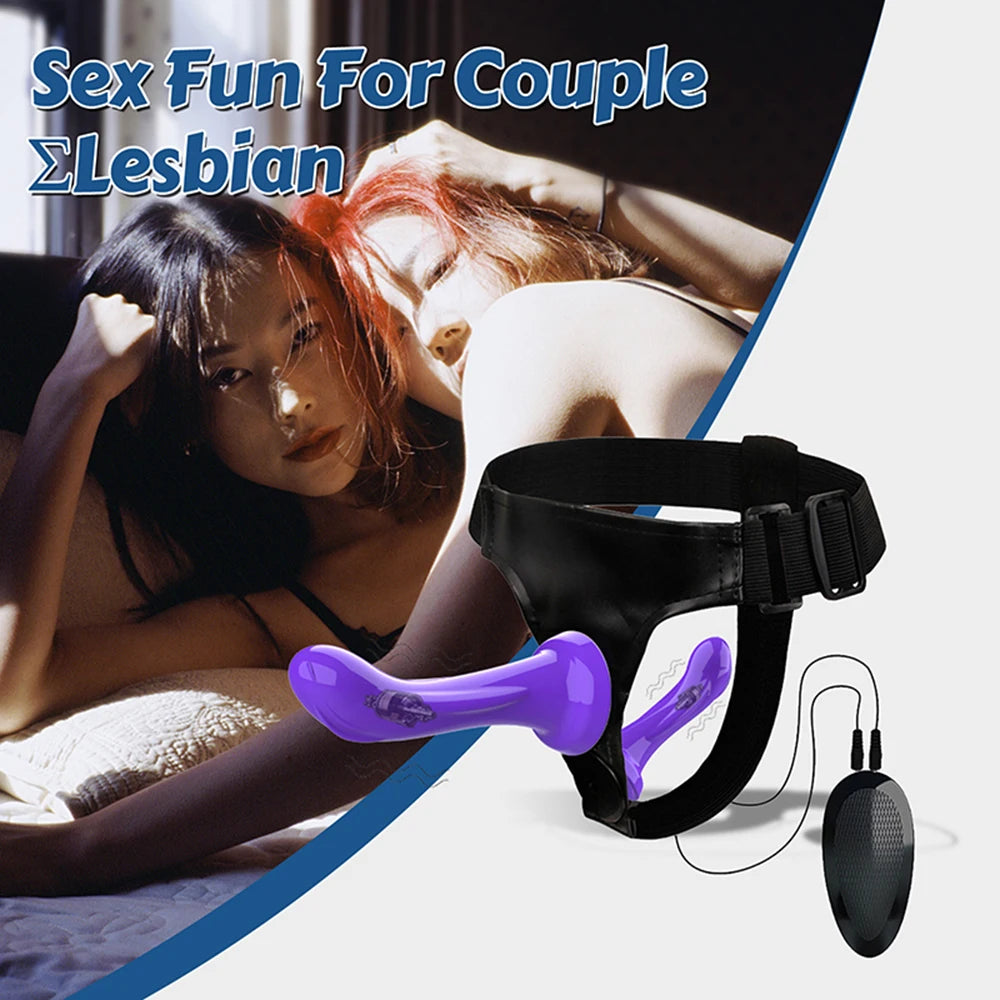 Double Godemichet Vibrant avec Harnais - Strap-On pour Femmes Lesbiennes - Sextoy Érotique pour Jeux à Deux et Bondage DouxProducts Strapon Sex Shops
