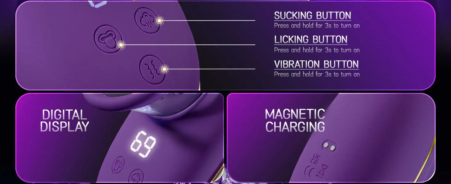 Vibromasseur Clitoridien avec Succion et Langue Léchante – Stimulateur Intime Multifonction pour Femme | Masturbateur Clitoris, Mamelons et Vagin