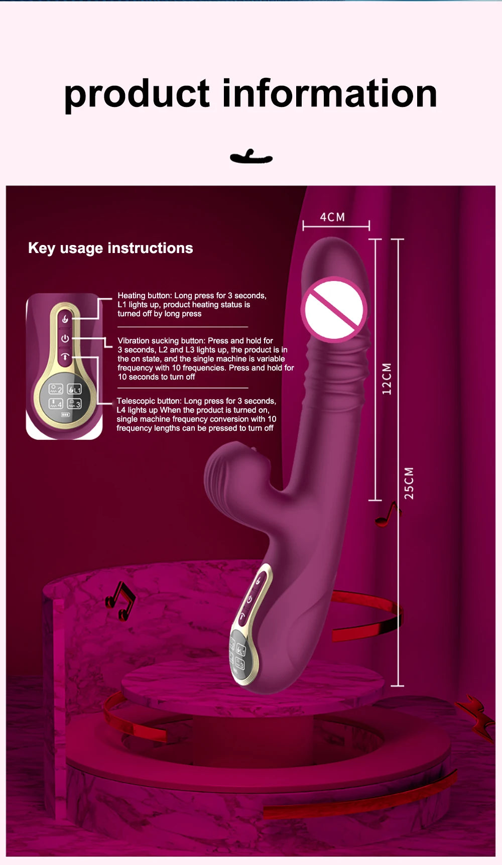 Vibromasseur Poussant Automatique – Stimulation Point G & Clitoris avec Fonction Succion