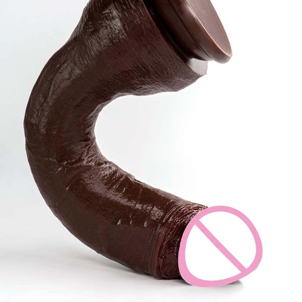 Long Dildo Réaliste Noir avec Ventouse - Plug Anal XXL en Forme de Gros Phallus | Sextoy Homme et Femme