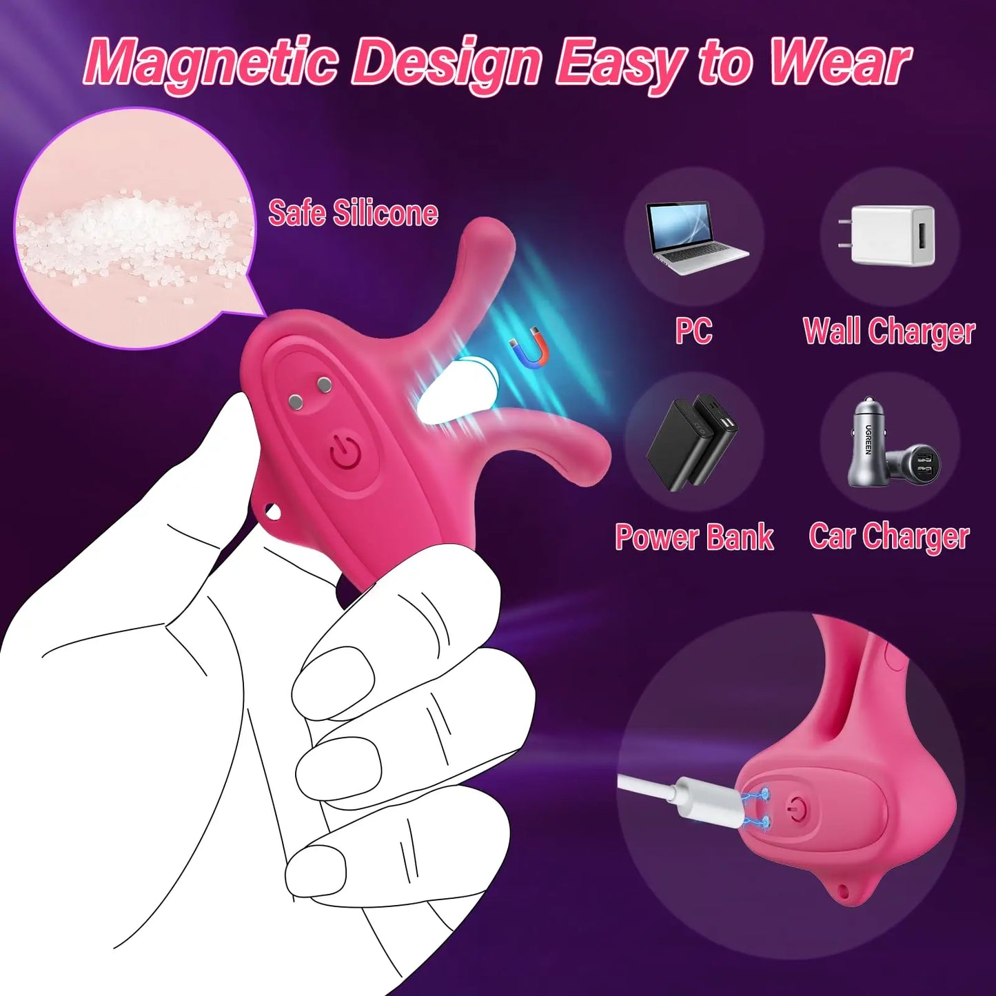 Pinces Vibrantes pour Seins - 9 Modes de Vibration - Stimulation Magnétique des Tétons - Accessoire Érotique BDSM pour Femmes et Couples