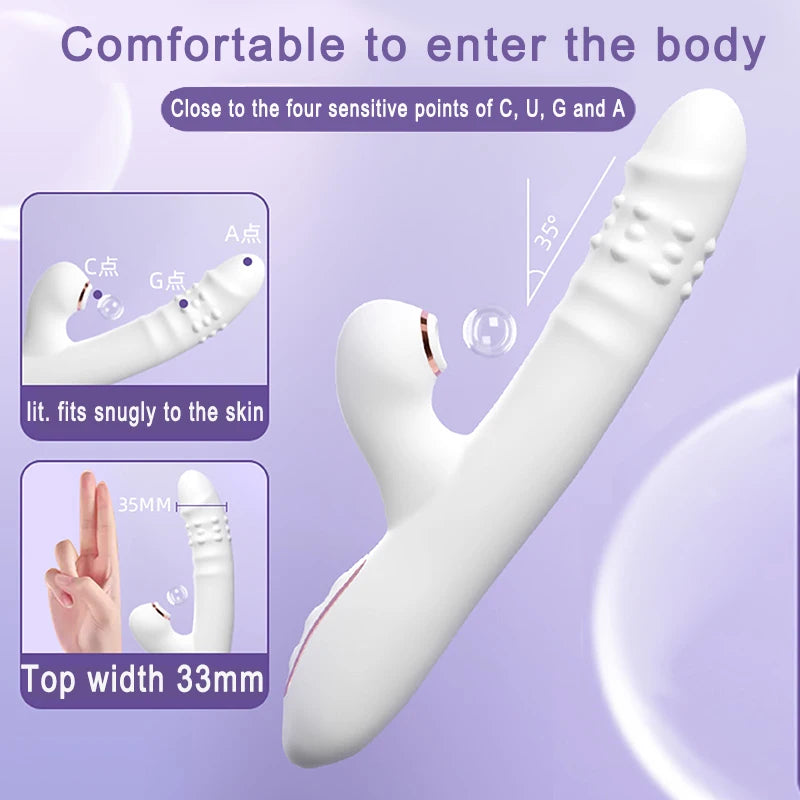 Vibromasseur Va-et-Vient Multifonction – Vibration, Succion & Léchage