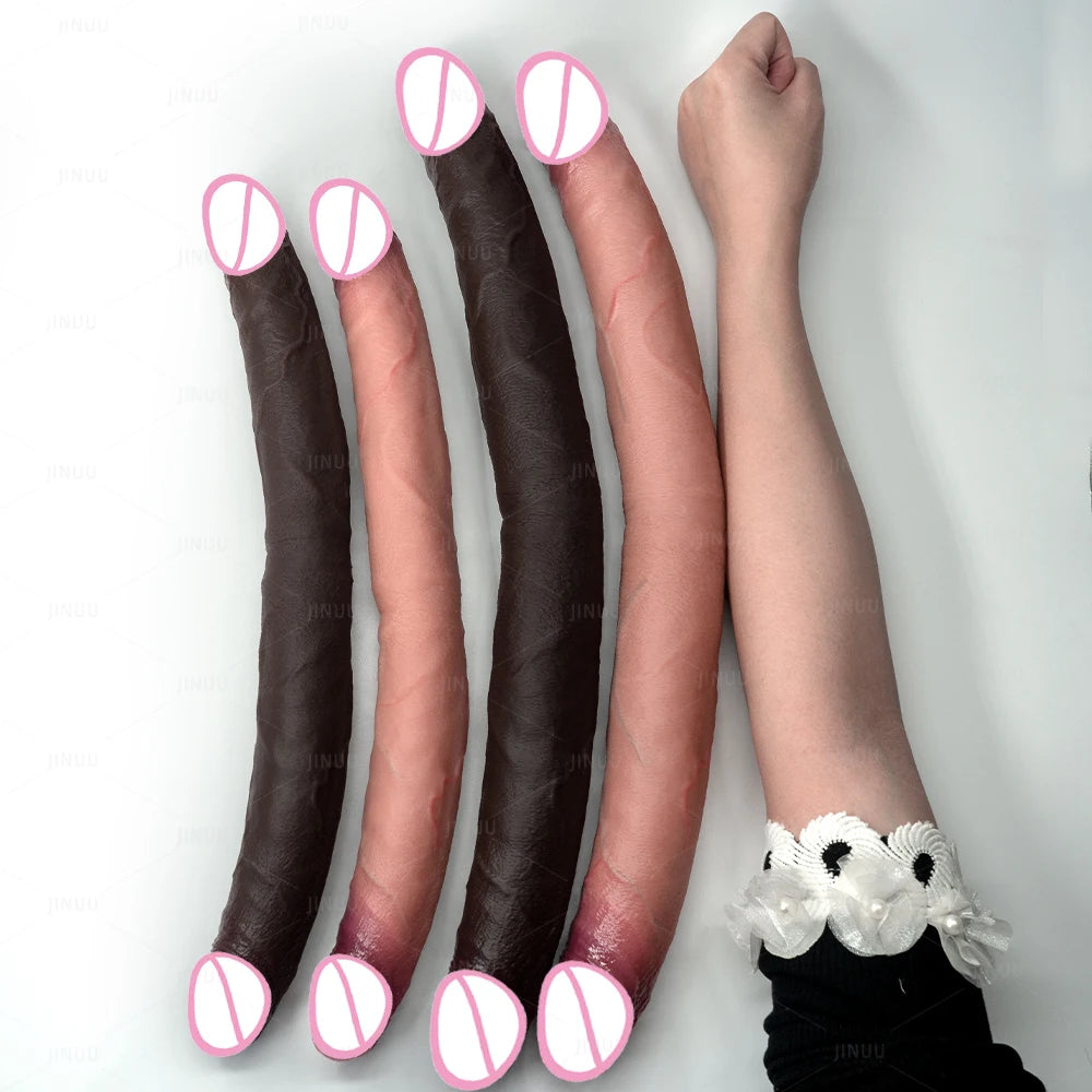 Double Dildo Réaliste 48,5 cm – Sextoy Long en Silicone Liquide pour Stimulation Vaginale et Anale, Usage en Couple ou Solo