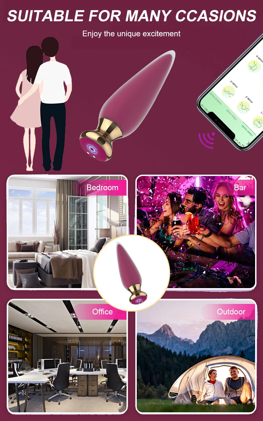 Plug Anal Vibrant Bluetooth - Télécommande via Application - Sextoy Unisexe Sans Fil pour Stimulation du Point G et Prostate - Compatible Homme/Femme