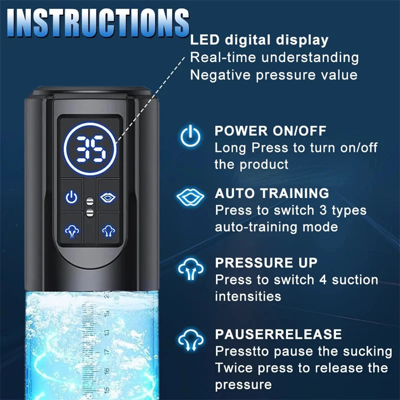 Pompe à Pénis Électrique Étanche IPX7 – Agrandisseur Masculin Automatique et Stimulation Érectile