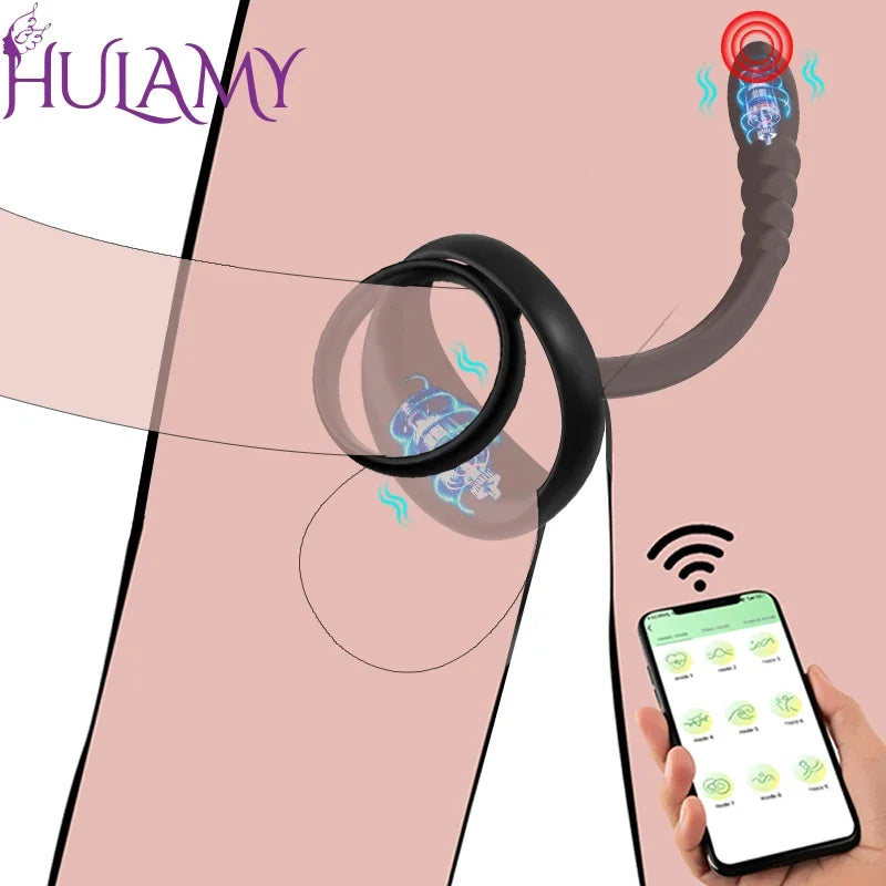 Vibrateur Prostatique Connecté - Sextoy Bluetooth pour Homme avec Anneau Pénien et Massage Testiculaire - Plug Anal et Cockring 3 en 1