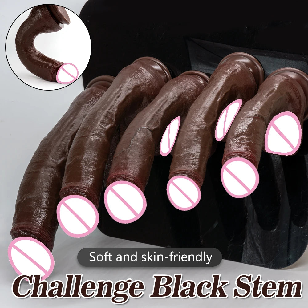 Long Dildo Réaliste Noir avec Ventouse - Plug Anal XXL en Forme de Gros Phallus | Sextoy Homme et Femme