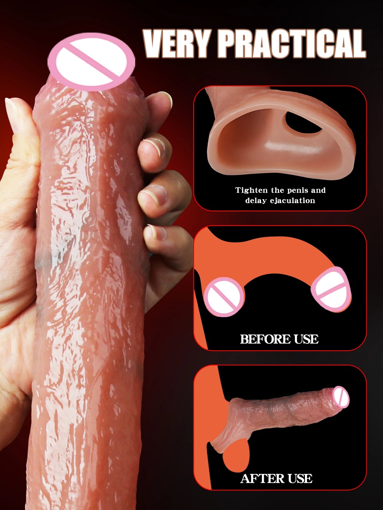 Penis Cock Sleeve Male Sex Toy Penis Enlarger Extender for Men Realistic Dildo Penis Ring to Lock the Sperm Male Penis Training