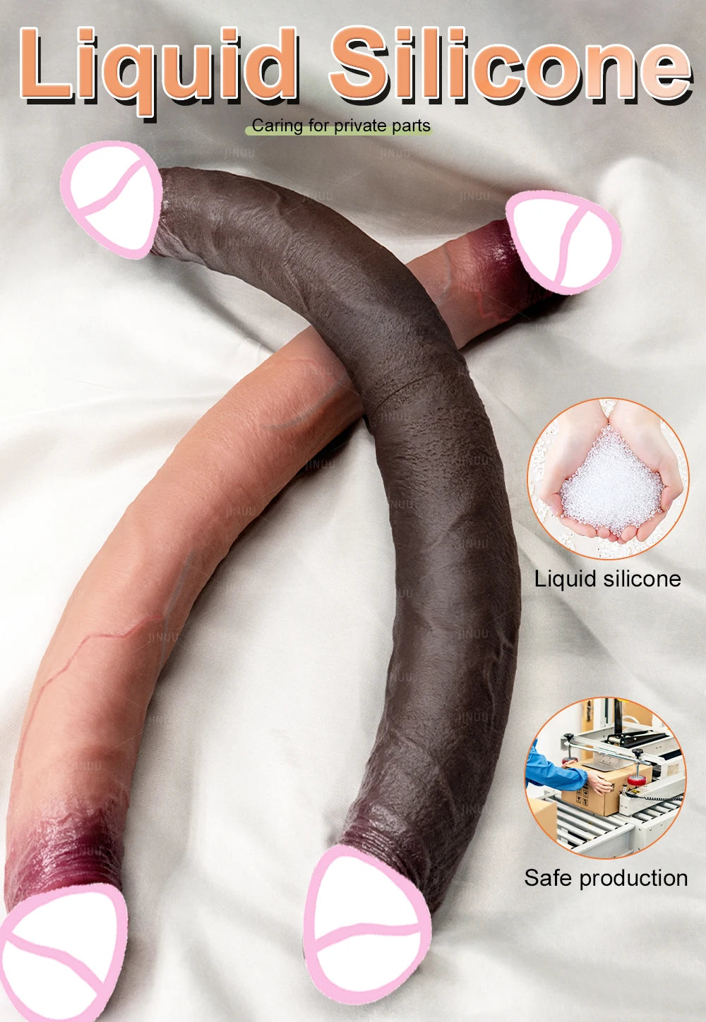 Double Dildo Réaliste 48,5 cm – Sextoy Long en Silicone Liquide pour Stimulation Vaginale et Anale, Usage en Couple ou Solo