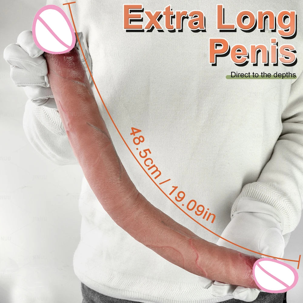 Double Dildo Réaliste 48,5 cm – Sextoy Long en Silicone Liquide pour Stimulation Vaginale et Anale, Usage en Couple ou Solo
