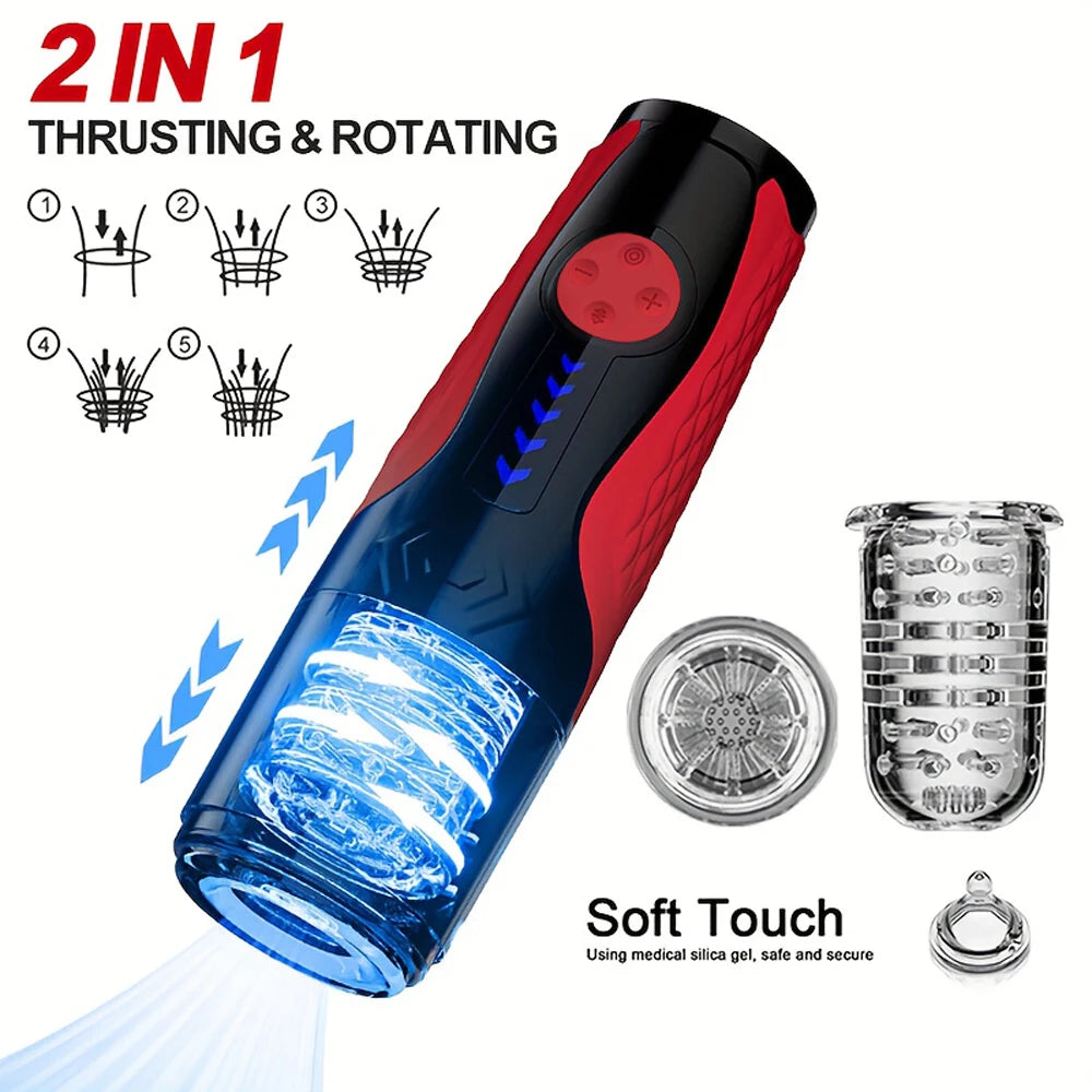 Masturbateur Téléscopique Automatique – Cup Vibrante à Poussée et Rotation pour Homme