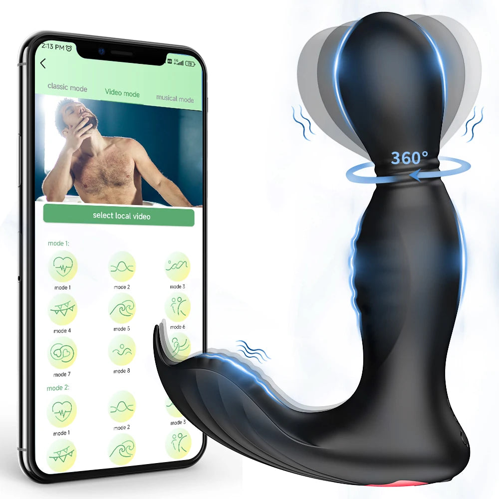 Stimulateur de Prostate Rotatif pour Homme – Vibromasseur Anal Connecté Bluetooth avec Télécommande Sans Fil