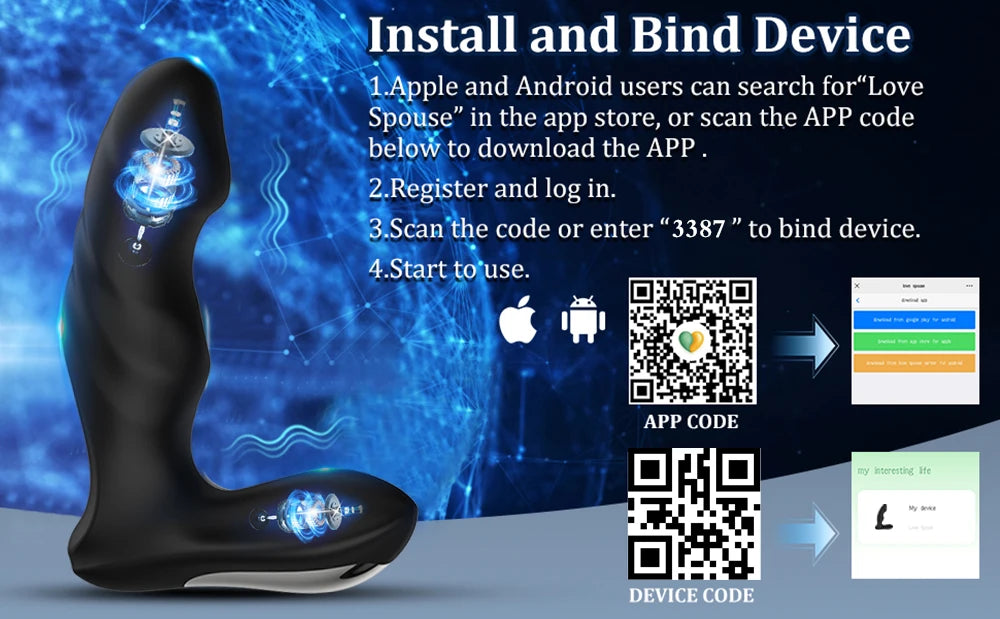 Stimulateur de Prostate Rotatif pour Homme – Vibromasseur Anal Connecté Bluetooth avec Télécommande Sans Fil