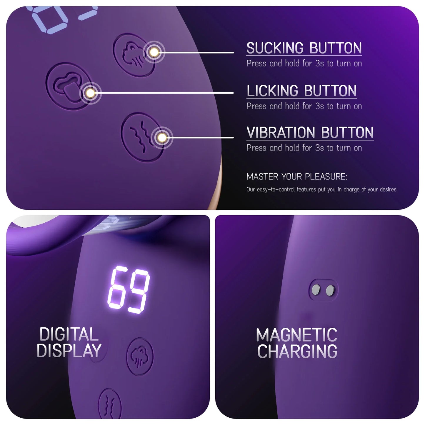 Vibromasseur Clitoridien avec Succion et Langue Léchante – Stimulateur Intime Multifonction pour Femme | Masturbateur Clitoris, Mamelons et Vagin