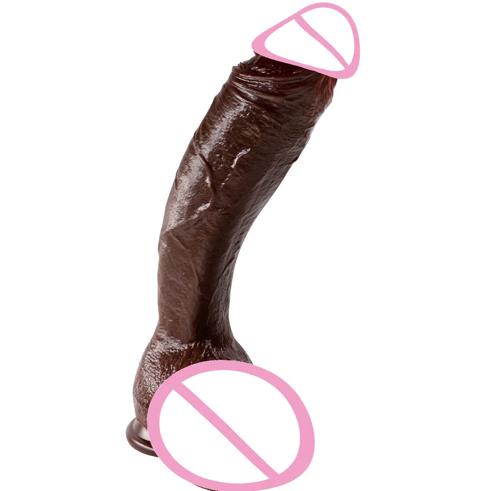 Long Dildo Réaliste Noir avec Ventouse - Plug Anal XXL en Forme de Gros Phallus | Sextoy Homme et Femme