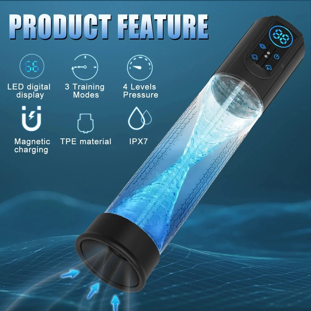 Pompe à Pénis Électrique Étanche IPX7 – Agrandisseur Masculin Automatique et Stimulation Érectile