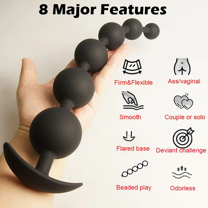 Perles Anales Longues en Silicone – Dildo Anal Progressif pour Entraînement, Massage Prostatique et Stimulation Anale